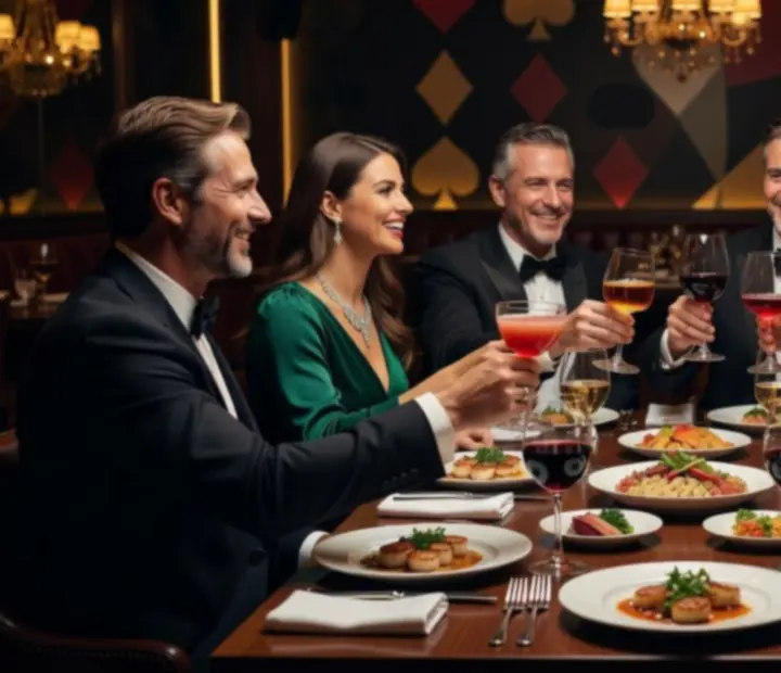 Convives partageant un moment convivial autour d'une table élégante