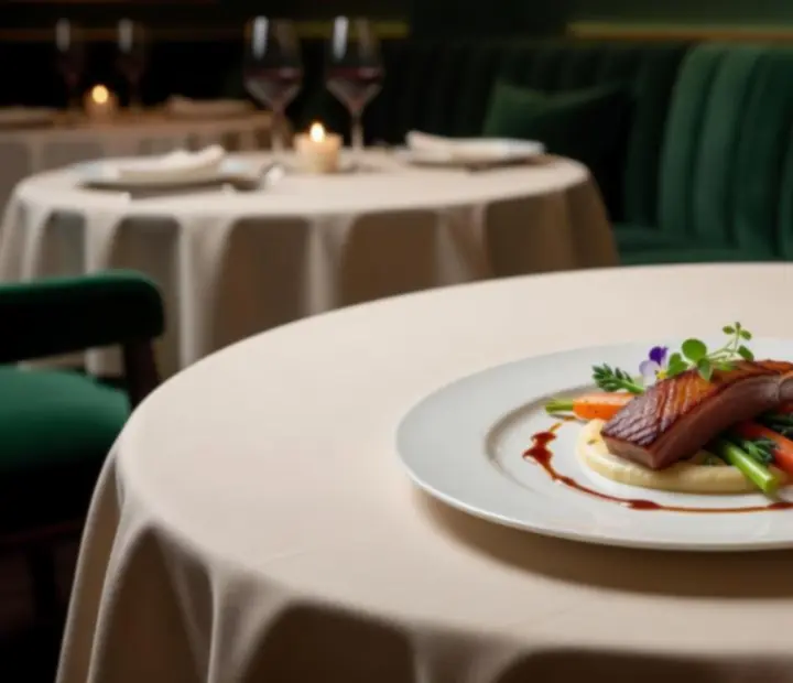 Assiette gastronomique contemporaine dans un dressage raffiné