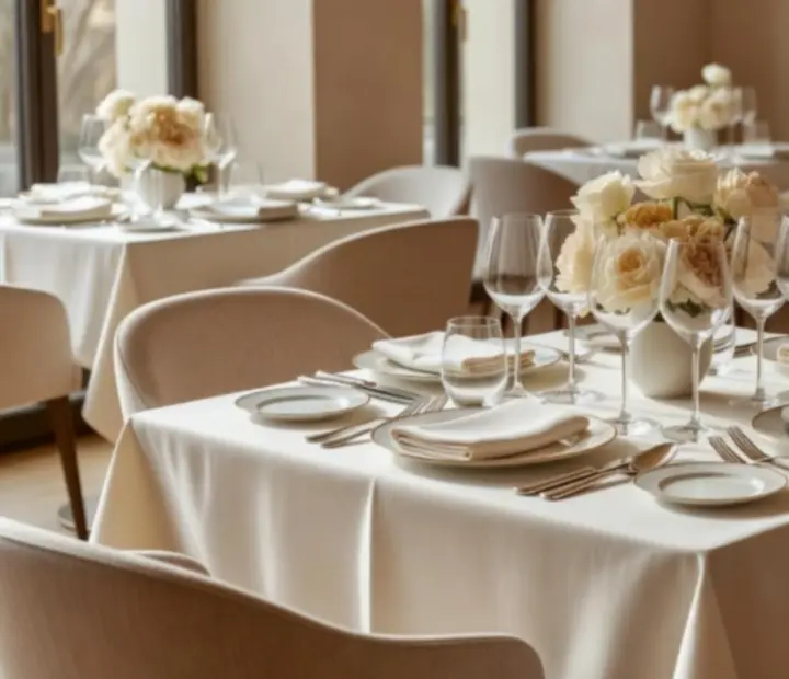 Table élégante dressée pour le dîner dans une salle chaleureuse