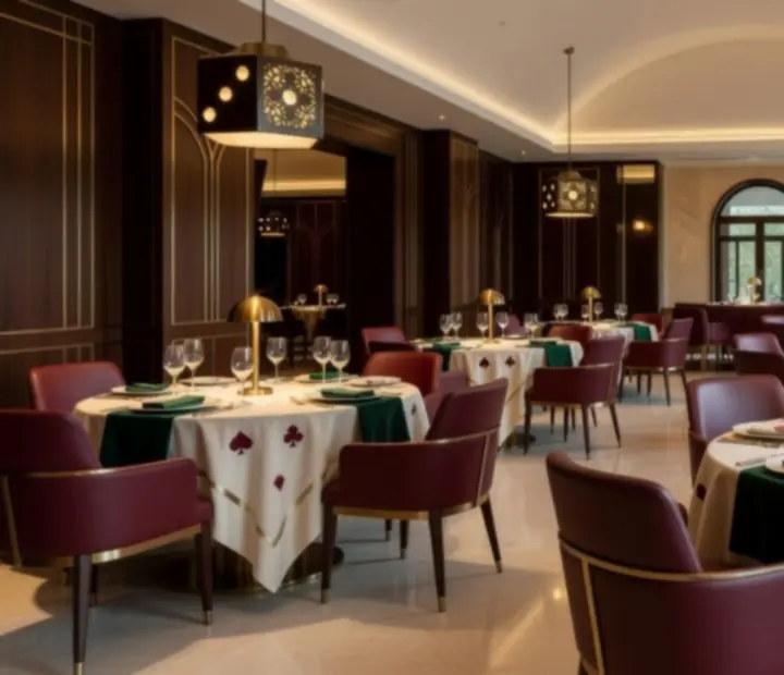 Salle de restaurant élégante avec une décoration subtilement inspirée de l'univers du casino