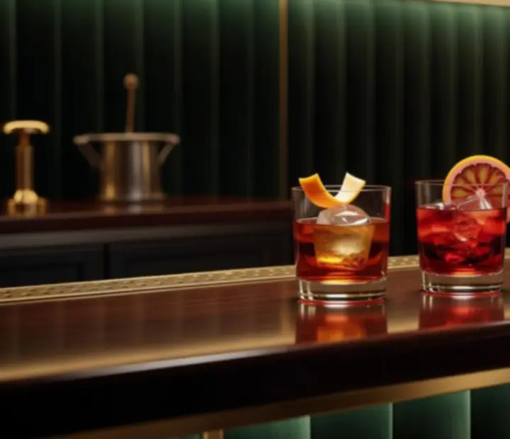 Cocktails signature colorés servis sur le bar d'Avis Recommandés